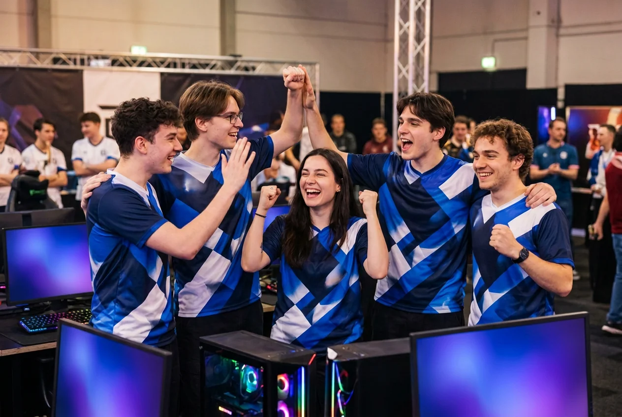 Drużyna e-sportowa świętująca zwycięstwo